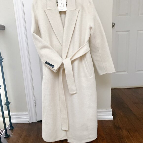 NWT White Premium Wool Blend Classic Belted Long Winter Wrap Coat - Picture 2 of 9